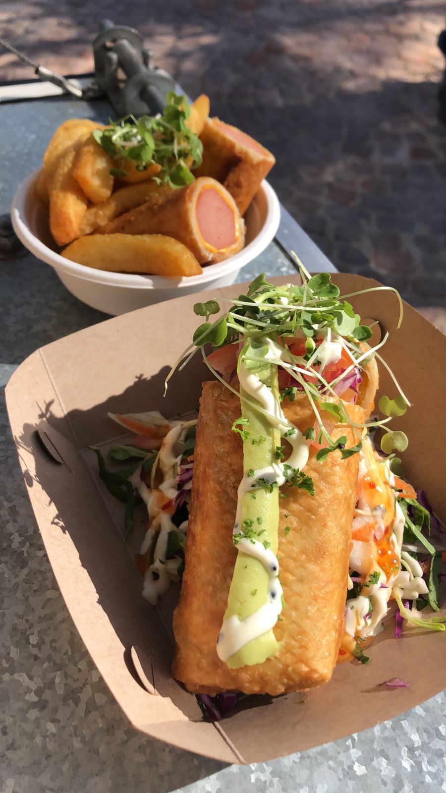 Gourmet food in a take-out box